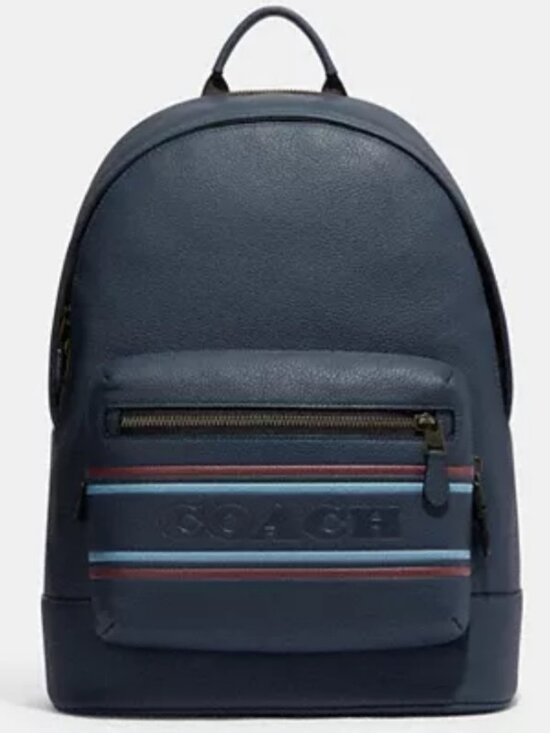 Coach West Backpack With Coach Stripe Gunmetal Denim Multi  COACH Men\'s Backpack West Pebble Leather Large Gunmetal/Denim Bag Multi NWT $598